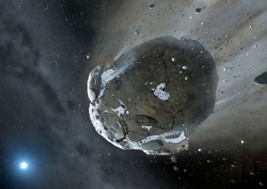 Concepção artística ilustra um asteroide (Foto: Mark Garlic/Warwick & Cambridge Universities/AFP)