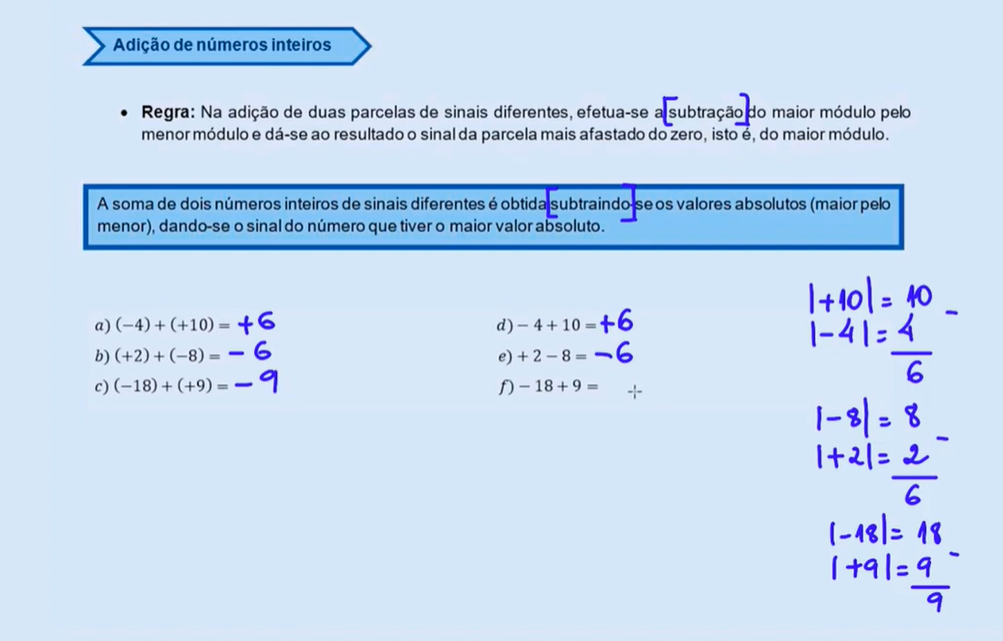 Soma de inteiros com diferentes sinais