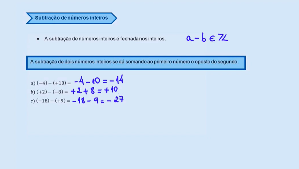 Subtração com números inteiros