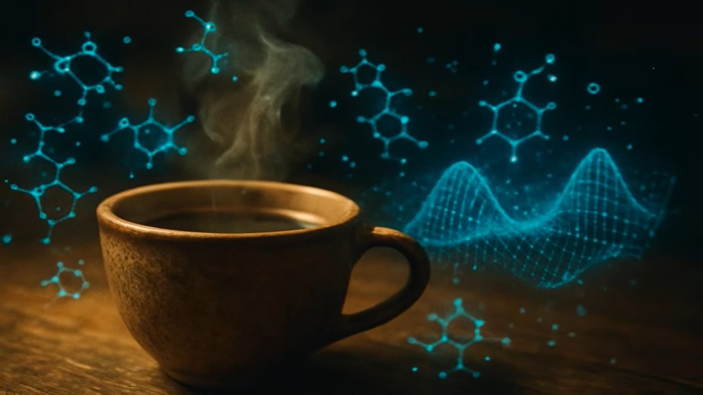 Representação artística de redes moleculares brilhantes interagindo