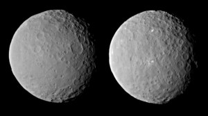 Ceres, por outros dois ângulos, a 46 mil km de distância, fotografado em 19 de fevereiro (Crédito: Nasa)