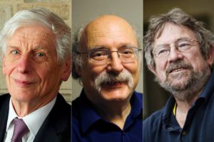 Os vencedores do Nobel de Física 2016: David J. Thouless, Duncan Haldane e Michael Kosterlitz (Trinity Hall/University of Cambridge - Dominic Reuter/Reuters - Lehtikuva/Roni Rekomaa/AFP)